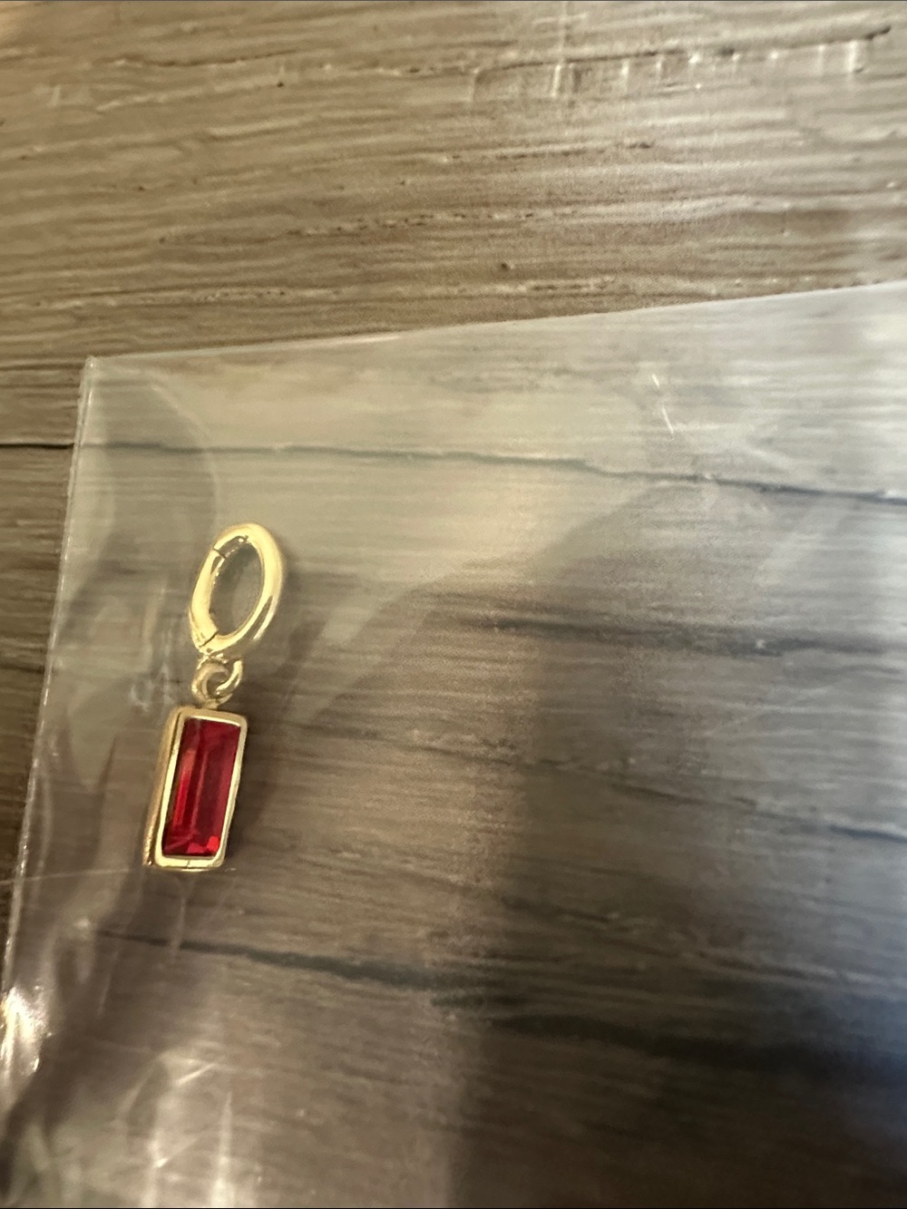 Gold Chain Charm Necklace Pendant with Red Baguette Stone